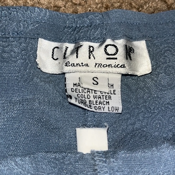 CITRON Silk Asian Floral Jacquard Wide Leg High Waist Crop Palazzo Pant Blue S - Picture 10 of 10